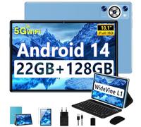 DEERTiME 2025 Newest Tablette Android 14,Tablette 10.1 Pouces 22Go RAM+128Go ROM(TF 1To),8 Cœurs 2.0GHz, 5G WiFi GMS,8000mAh/WideVine L1/FHD/BT5.0/GPS/Tablette avec Clavier Souris-Bleu