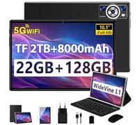 DEERTiME 2025 Newest Tablette Android 14,Tablette 10.1 Pouces 22Go RAM+128Go ROM(TF 1To),8 Cœurs 2.0GHz, 5G WiFi GMS,8000mAh/WideVine L1/FHD/BT5.0/GPS/Tablette avec Clavier Souris-Noir