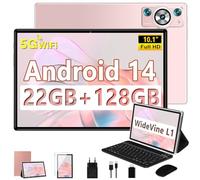 DEERTiME 2025 Newest Tablette Android 14,Tablette 10.1 Pouces 22Go RAM+128Go ROM(TF 1To),8 Cœurs 2.0GHz, 5G WiFi GMS,8000mAh/WideVine L1/ FHD/BT5.0/GPS/Tablette avec Clavier Souris-Or Rose