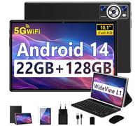 DEERTiME 2025 Newest Tablette Android 14,Tablette 10.1 Pouces 22Go RAM+128Go ROM(TF 1To),8 Cœurs 2.0GHz, 5G WiFi GMS,8000mAh/WideVine L1/FHD/BT5.0/GPS/Tablette avec Clavier Souris-Noir
