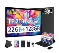 DEERTiME 2025 Newest Tablette Android 14,Tablette 10.1 Pouces 22Go RAM+128Go ROM(TF 1To),8 Cœurs 2.0GHz,5G WiFi, GMS,8000mAh/WideVine L1/FHD/BT5.0/GPS/Tablette 2 en 1 avec Clavier Souris-Noir