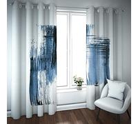 Deertweet Home Rideaux Bleu-Blanc Minimaliste Moderne Rideaux occultants Extra-Longs pour Chambre à Coucher Rideaux de Porte assombrissants pour Bureau Salon 2 Panneaux H240xB140