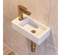 DeerValley Lavabo Suspendu Rectangulaire en Céramique Blanche 36.5 x 18 cm | Lave-Mains, Compact Gain De Place, Sans Trop-Plein, Surface Émaillée Anti-Taches, Pour Salle de Bain, Trou Robinet à Gauche