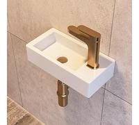 DeerValley Lavabo Suspendu Rectangulaire en Céramique Blanche 36.5 x 18 cm | Lave-Mains, Compact Gain De Place, Sans Trop-Plein, Surface Émaillée Anti-Taches, Pour Salle de Bain, Trou Robinet à Droite