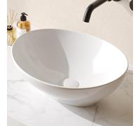 DeerValley Vasque à Poser Ovale en Céramique Blanche 40.5 x 33 cm | Émaillée Anti-calcaire, Lavabo Sans Trop-plein ni Trou de Robinet, pour Salle de Bain et WC d’Invités, Nettoyage Facile