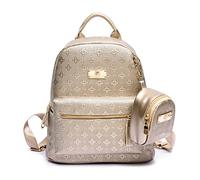 DEERWORD Femme Sac a Dos Sacs à Main Portés Bandouliere Feminin Ados Original PU Cuir 5703 2pc Ensemble Or