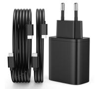 DEESOOCO 45W Chargeur USB C Rapide pour Samsung Galaxy S25/S24/S23/S22/S21 Ultra/S20/A53/A52/S10/S9 Prise USB C Charge Rapide USBC Chargeur Secteur Adaptateur Embout Bloc (45W avec 1M+2M Câble)