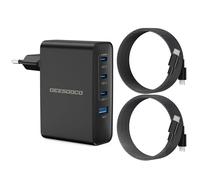 DEESOOCO Chargeur USB C 100 W pour Ordinateur Portable - 4 Ports GaN - Bloc d'alimentation Multiple - Deux câbles de 2 m - Adaptateur USB C Compatible avec MacBook Air Pro, iPad, iPhone 17,16, 15, 14