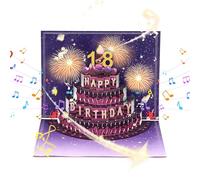 DEESOSPRO® Carte d'Anniversaire Pop Up 3D Feux d'Artifice, Joyeux Anniversaire Musique & Lumière LED Blowable Carte d'Anniversaire Cadeau Carte de Voeux, DIY Peut Être Changé en N'importe Quel Âge