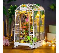 DEESOSPRO DIY Book Nook Kit, Maisons de Poupées Miniatures Kit, Puzzle 3D en Bois Coin Bibliothèque Décor Créativité Modèles Réduits avec Lumière LED, Diorama Modélisme pour Adultes, Maison de Jardin