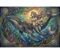 Déesse Baleine Art Nouveau Mucha Puzzle en Bois 1000 Pièces Adultes Et Enfants,Déco Murale,Jeu Éducatif,Casse-tête,Premium,Bois,Dès 14 Ans,Anti-Stress,Détente,Défi,Cadeau (75x50cm)