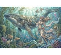 Déesse Baleine Art Nouveau Mucha Puzzle en Bois 500 Pièces Adultes Et Enfants,Déco Murale,Jeu Éducatif, Premium,Bois,Dès 14 Ans,Défi,Anti-Stress,Détente,Casse-tête (52x38cm)
