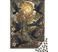 Déesse Corbeau Art Nouveau Mucha Puzzle 1000 Pièces Adultes Et Enfants,Casse-tête,Jeu Éducatif,Carton,Premium,Dès 14 Ans,Déco Murale, Anti-Stress,Détente,Défi 38x26cm