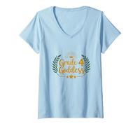 Déesse de 4e année : succès élémentaire de la Couronne Royale T-Shirt avec Col en V, Femme, Bleu Céleste, L