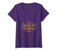 Déesse de 4e année : succès élémentaire de la Couronne Royale T-Shirt avec Col en V, Femme, Violet, L