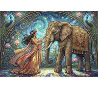 Déesse Éléphant Art Nouveau Puzzle 1000 Pièces Adultes Et Enfants,Défi,Dès 14 Ans,Déco Murale, Premium,Carton,Jeu Éducatif,Anti-Stress,Détente,Casse-tête 52x38cm