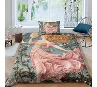 Déesse et Lune pour Adultes Et Enfants Parure De Lit,3D Imprimé Tons Roses,Housse De Couette 3 Pièces +Taies D'Oreillers Single（135x200cm）