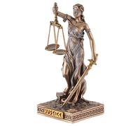 Déesse grecque Justitia avec balance, en miniature en pierre artificielle, peinte à la main avec couleur bronze, par Veronese