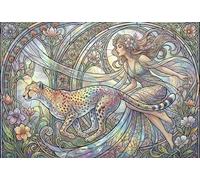 Déesse Guépard Art Nouveau Mucha Puzzle en Bois 1000 Pièces Adultes Et Enfants,Jeu Éducatif, Premium,Bois,Casse-tête,Déco Murale,Dès 14 Ans,Anti-Stress,Détente,Défi (75x50cm)