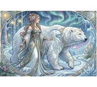 Déesse Ours Polaire Art Nouveau Mucha Puzzle 1000 Pièces Adultes Et Enfants,Anti-Stress,Premium,Carton,Défi,Jeu Éducatif,Déco Murale, Dès 14 Ans,Détente,Casse-tête 52x38cm