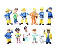 DEETREK Lot de 12 figurines de pompier pour enfants - Décoration de gâteau - Ensemble de mini figurines de pompier - Fournitures de fête d'anniversaire pour enfants