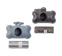 DEETREK Lot de 2 sacs de ramassage en forme d'os pour chien, support avec distributeur noir, en forme d'os pour laisse