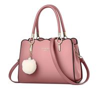 DEEVORCA Classique Femme Sac à Main Élégant Sacs Fourre-tout Mignon Pompon Pendentif Sac à Bandoulière Cabas pour Achats Voyage Travail Occasionnel Quotidien Cuir PU Sac de Messager Rose