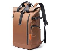 DEEVORCA Sacs à Dos pour Hommes Sac à Dos pour Ordinateur Portable 15,6 Pouces 30L-35L Roll Grande Capacité Top Extensible Sac à Dos Voyage Antivol Imperméable Sac à Dos Tissu Oxford Brun Caramel