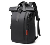 DEEVORCA Sacs à Dos pour Hommes Sac à Dos pour Ordinateur Portable 15,6 Pouces 30L-35L Roll Grande Capacité Top Extensible Sac à Dos Voyage Antivol Imperméable Sac à Dos Tissu Oxford Noir Obsidienne