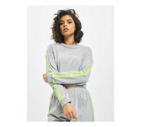 DEF Sweatshirt Femme Pulli Col Chemin?é Rayures Gris Manches Longues