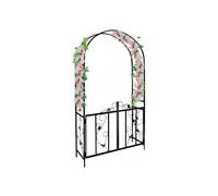 Defacto Arche de rosiers en métal avec porte - Noir - 230 x 37 x 114 cm (H x P x l) - Arche de portail - Tuteur résistant aux intempéries avec décoration - Treillis à roses - Inoxydable - Pour jardin