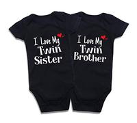 DEFAHN Lot de 2 bodies assortis pour bébé garçon et fille avec lettres imprimées, 2 pièces I Love My Sis/Bro, 3-6 mois
