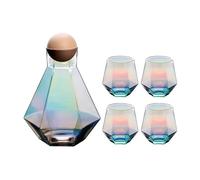 DEFBOW Carafe à Eau Pichet à thé glacé 1 Ensemble Bouilloire à Eau en Verre de Luxe en Forme de Diamant avec Couvercle en Boule de Bois Naturel Pichet à Eau Froide Transparent Pichet à jus Pichet
