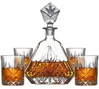 DEFBOW Ensemble de carafes à Whisky pour Hommes, 5 pièces, Ensemble de carafes à Whisky et de Verres en Cristal sans Plomb de qualité supérieure avec Bouchon rainuré biseauté, Excellent Cadeau pour