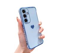 DEFBSC Coque pour Samsung Galaxy S24, Fashion Cute Side Love Heart Plating Edge Phone Case Antichoc Soft TPU Back Cover Protective Case with Heart Pattern for Samsung Galaxy S24 - Bleu