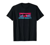 Defend Equality Fusil rétro Synthwave Sunset LGBTQ T-Shirt Graphique avec Valeur, Homme, Noir, S