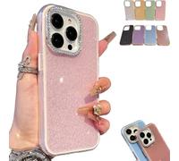 Defendcase Luxury Glitter Camera Lens Case for iPhone 16,New Ultra Thin Acrylic Luxury Clear Glitter Shockproof Protective Cover Full Camera Lens Protector (for iPhone15Pro,Pink)
