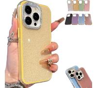 Defendcase Luxury Glitter Camera Lens Case for iPhone 16,New Ultra Thin Acrylic Luxury Clear Glitter Shockproof Protective Cover Full Camera Lens Protector (for iPhone13Pro,Yellow)