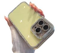 Defendcase New Double-Sided Diamond-Embedded Case for iPhone, Solid Color Anti-Drop All-Inclusive Phone Cases, Double Sided Diamond Phone Cases for iPhone 16/15/14/13/12 Series (Yellow,For 14Pro)