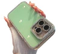 Defendcase New Double-Sided Diamond-Embedded Case for iPhone, Solid Color Anti-Drop All-Inclusive Phone Cases, Double Sided Diamond Phone Cases for iPhone 16/15/14/13/12 Series (Green,For 15Pro Max)