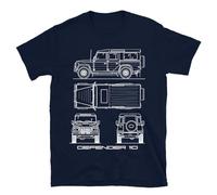 Defender 110 Mens T-Shirt - Classic Off-Road 4x4 Blueprint Design SUV Graphic Tee Navy XL 140