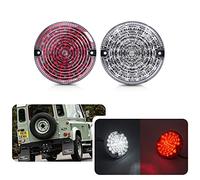 Defender Upgrade LED Fog Feu de recul - 2pcs 95mm Rond Clair + Lentille Rouge Led Blanc Feu de Reverse Rouge Feu Antibrouillard Arrière pour Land Rover Defender 2001-2016 Defender Cabrio 1990-2016