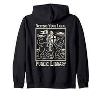 Défendez Votre bibliothèque publique Locale | Funny Knight Riding Cat Sweat à Capuche