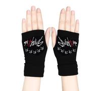 DEFGNOP 1 Paire de Gants Sans Doigts Stray, Gants Tricotés Stray Gants d'hiver Noirs Kpop avec 1 Autocollant SKZ et 2 Photocard SKZ, Cadeau pour Les Fans de Kpop pour STAY