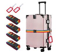 DEFGNOP 4 Sangle Valise 2 éTiquette De Bagage, SéCurité Ensemble D'Accessoires De Valise, Sangle pour Valise RéGlables, pour Valise Boucle, Voyager en Toute SéCurité Avion Bagages Fixes(Couleur)