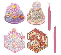 DEFGNOP Autocollants de scène 3D adorables autocollants 3D Stress Soulagement avec 2 une pince à épiler, 3D Sticker Kit d'autocollants pour maison miniature pour adultes, enfants, 4 ensembles