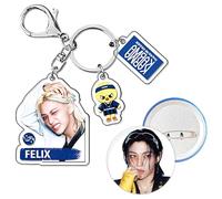DEFGNOP Stray-Kids Merch Kpop, Porte-clés et Badges, Accessoires Kpop Pendentif Acrylique pour Porte-clés, Accessoires à Suspendre pour Sacs à Dos (KARMA, Felix)