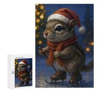 Défi Créatif - Christmas Squirrel on Ice Skates, 300 PCS, Jeu D’Assemblage en Bois, Décoration du Nouvel an; pour Les Couples, Amis Et Familles