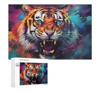 Défi Créatif - Colorful Tiger Roar Artwork -1, 1000 PCS, Puzzle À Exposer, Cadeau De Fin D’année; pour Les Couples, Amis Et Familles
