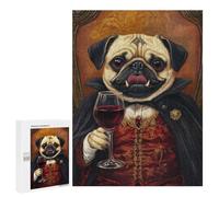 Défi Créatif - Dracula Pug with Wine Glass -1, 500 PCS, Puzzle-Image en Bois, Décoration Intérieure De Saison - pour Un Défi Gratifiant Le W nd
